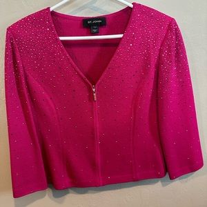 St John Fuchsia Zip Up Sweater